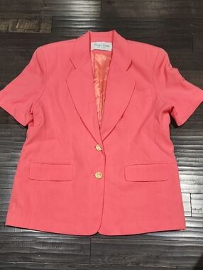 Donna Karan Coral Pink Short-Sleeve Blazer with Gold Buttons